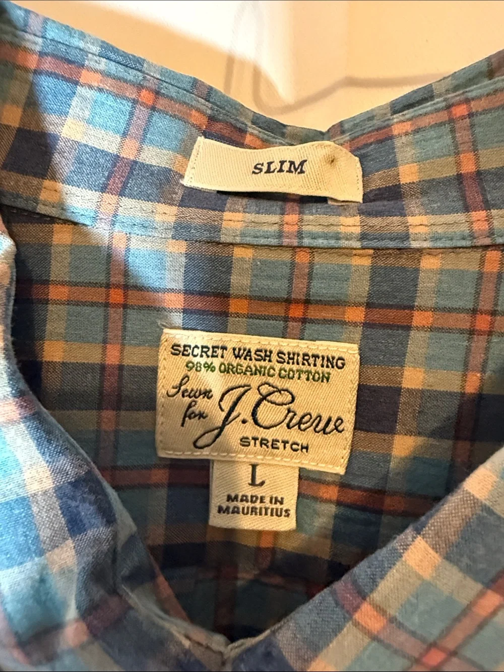 J. Crew Blue and Red Plaid Button-Down Shirt Organic cotton size L